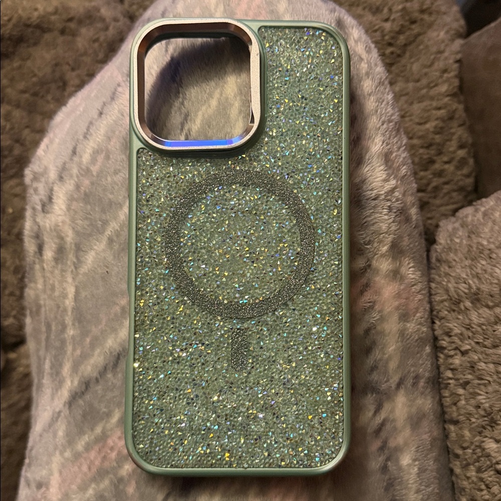 Glittery minty blue iPhone 16 pro max Phone Case